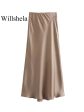 Women Fashion Satin Solid Pleated Midi Skirt Vintage Mid Elastic Waist Female Chic Lady Skirts Sale