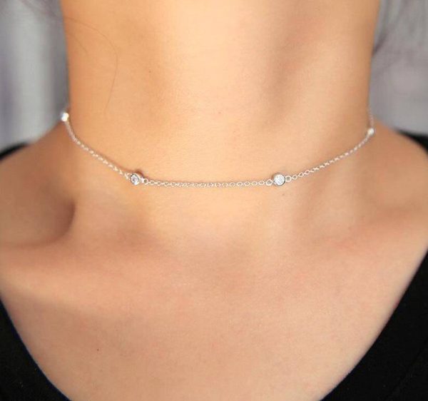 5 Bezel CZ 925 Sterling Silver 33+7cm Choker Necklace Chain For Discount