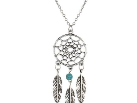 Antique Silver Vintage Dream Catcher Leaves Pendant Necklace Supply